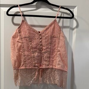 BKE Pink Lace Crop Top